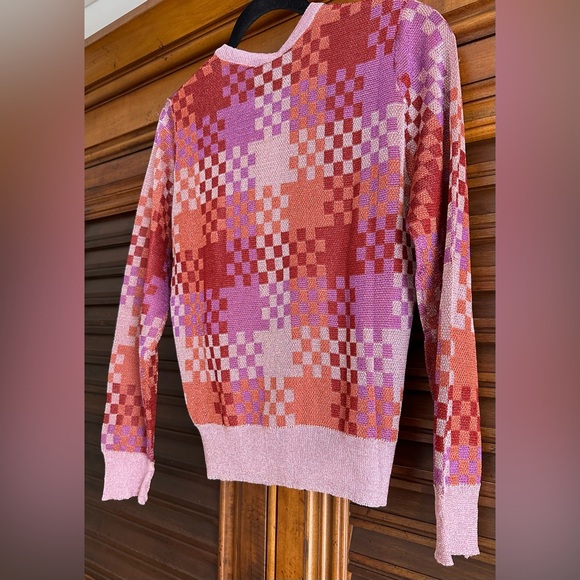 Happy Sheep NWT SIZE SMALL cardigan square pattern Fushia-Copper-Orange-Red - Picture 6 of 9